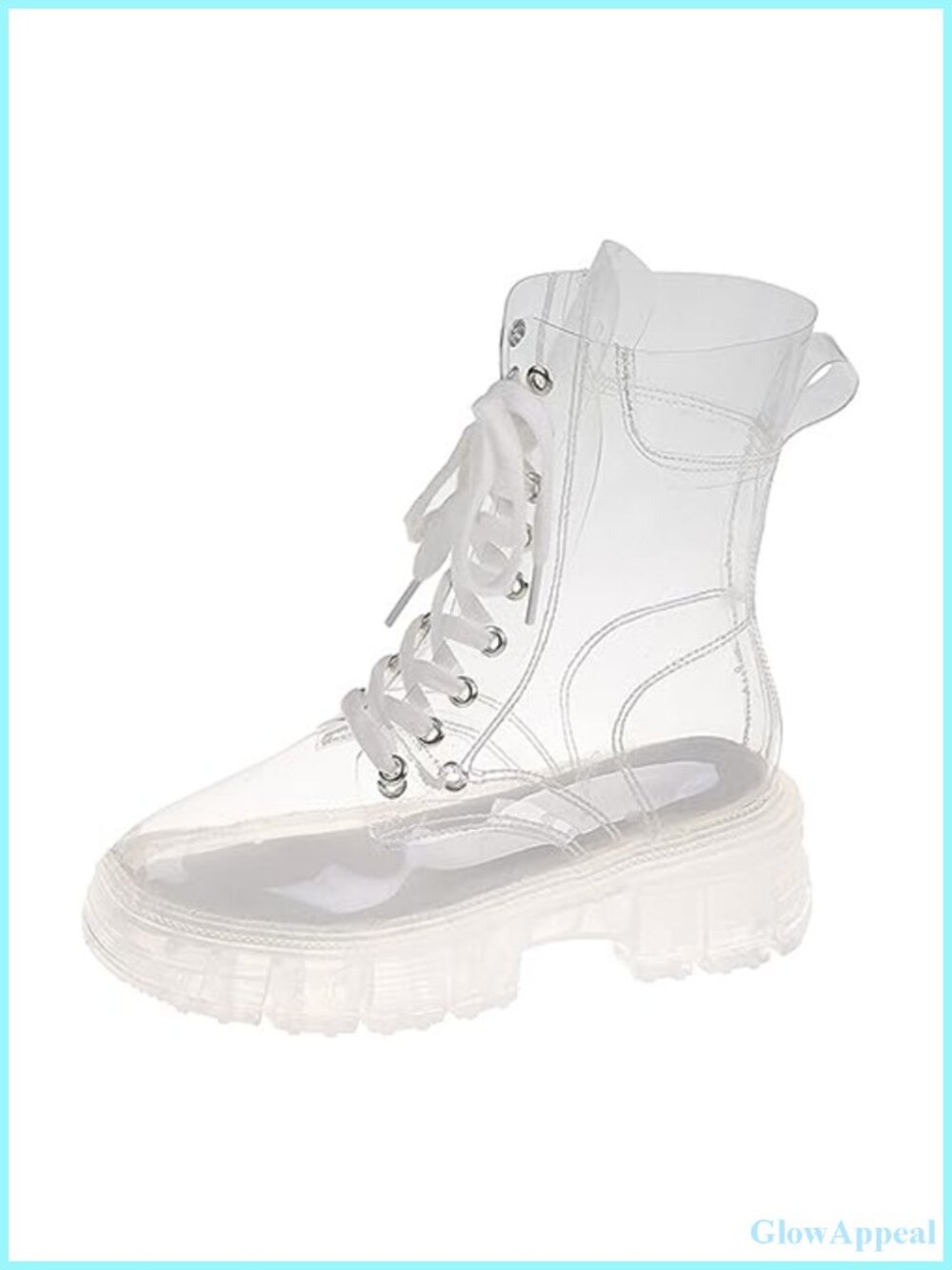 Transparent PVC Lace Up Platform Combat Ankle Boots